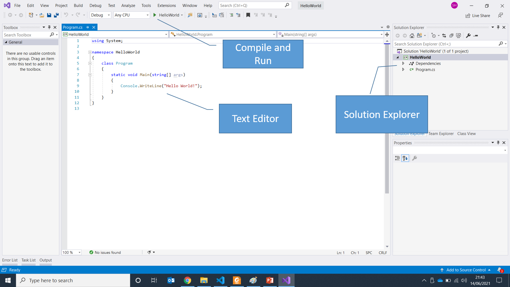 Main Editor Window in Visual Studio
