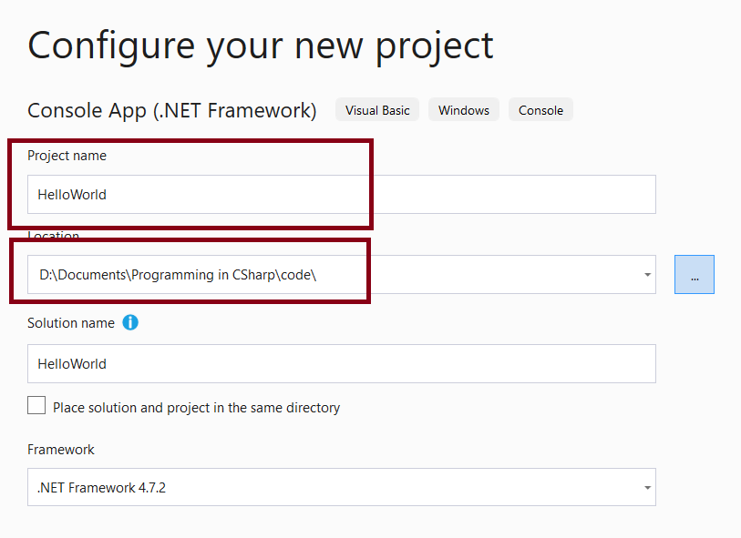 Configure new project in Visual Studio